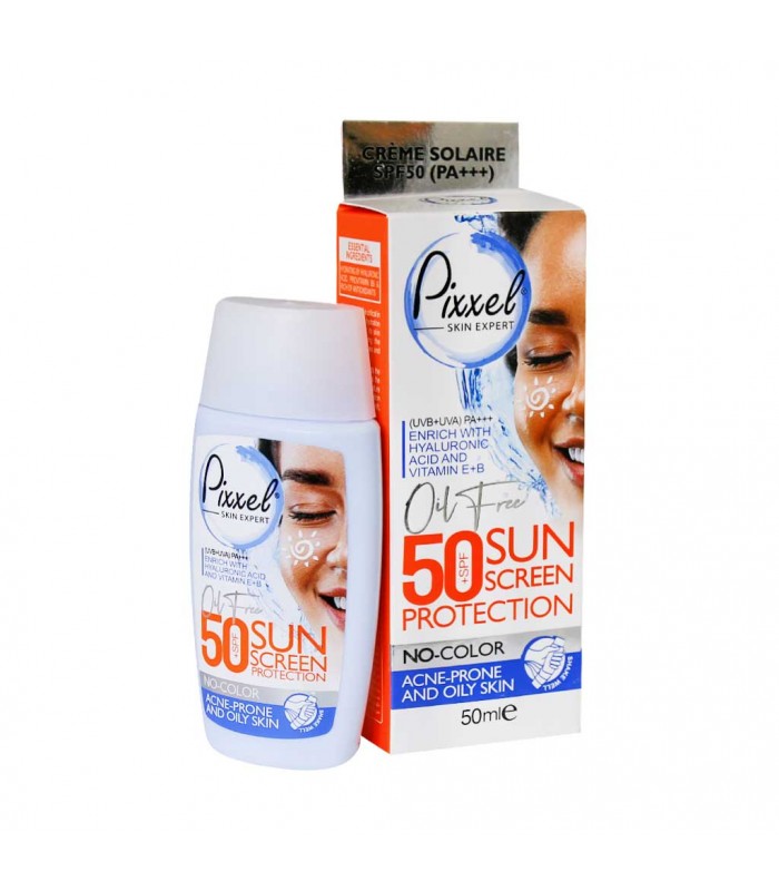 کرم ضد آفتاب بدون رنگ پیکسل SPF50 مناسب پوست چرب،مختلط و جوش‌دار